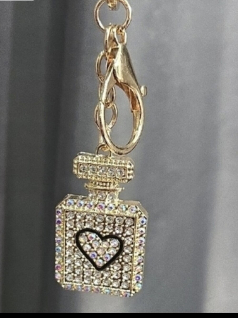 Gold Crystal Perfume Bottle Key Holder Bag Charm